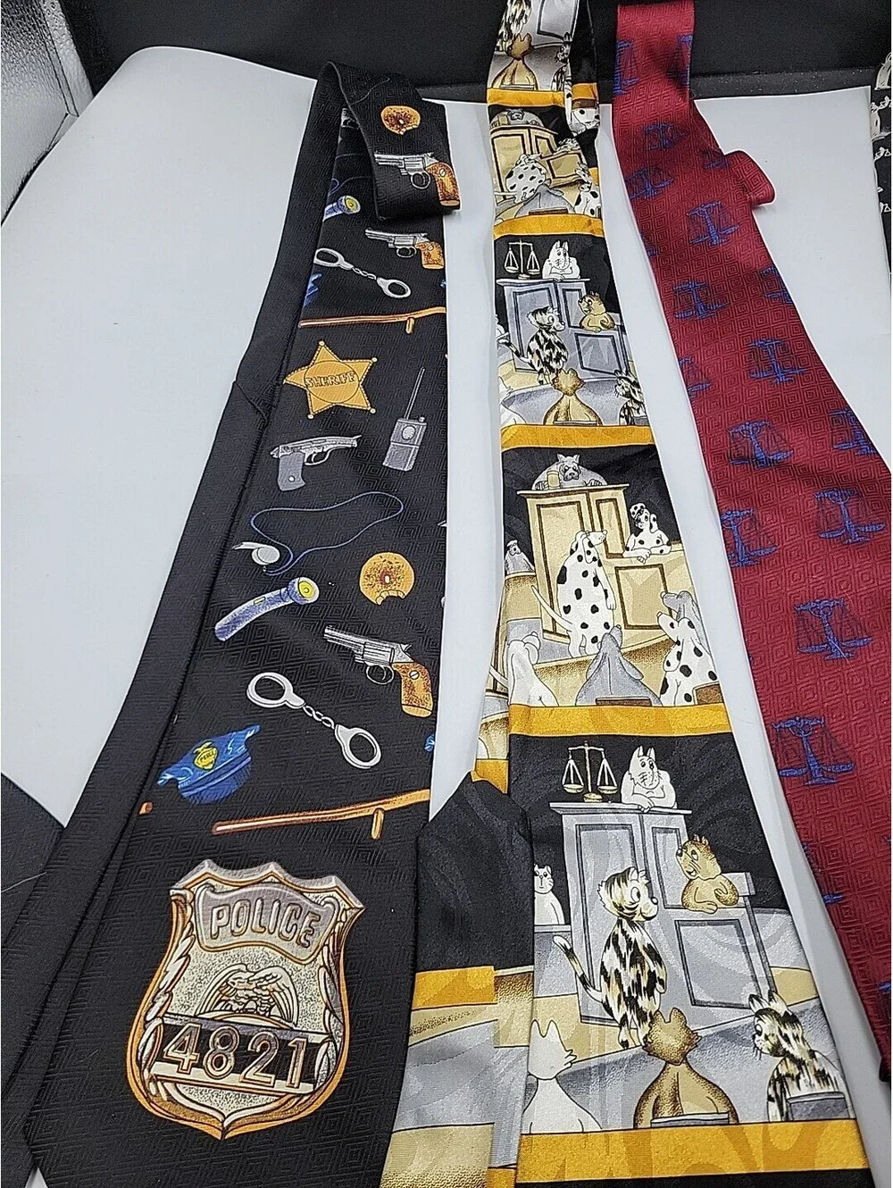 Lot 4 Men’s Novelty Neckties Police Badge Dogs Courtroom Justice Oscar Style